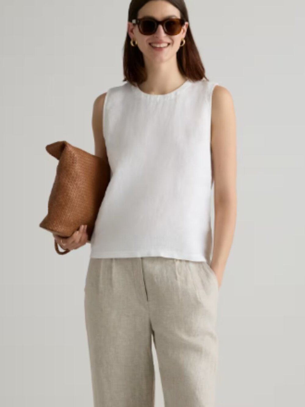 Quince 100% European Linen Tank White - L